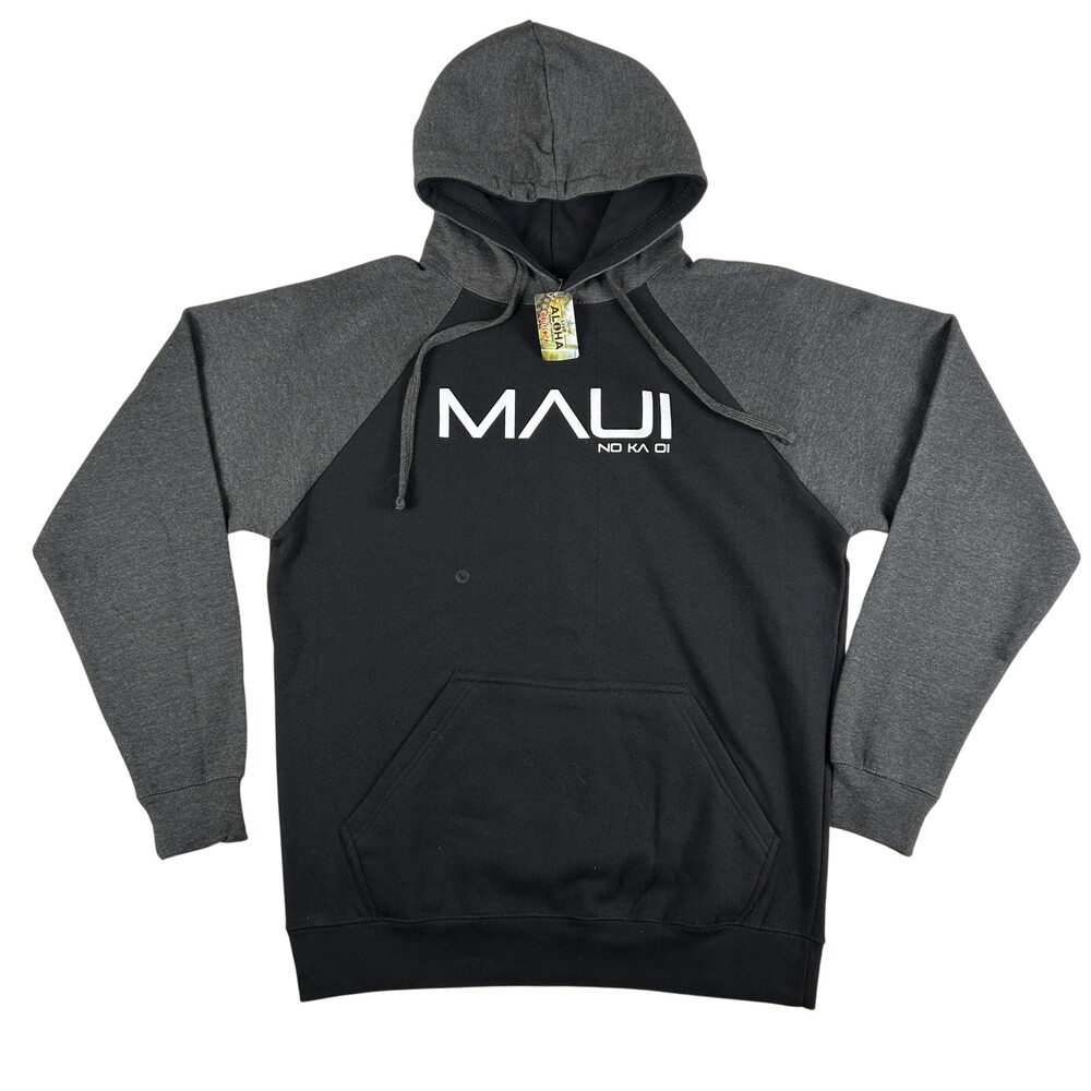 A.M.S Hoodie Mens Large Black Maui No Ka Oi Hawaii Graphic Sweatshirt Pullover